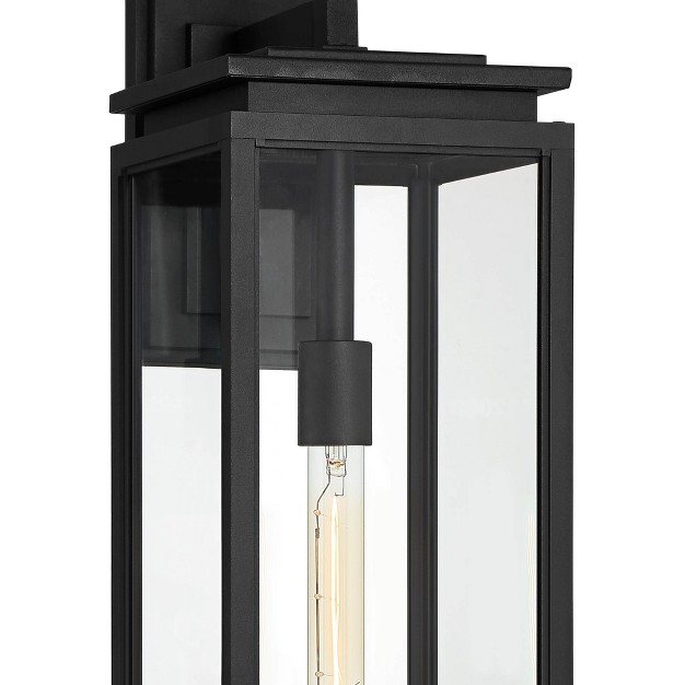 High Modern Outdoor Wall Light Fixture Mount Porch House Edison Bulb Matte Black Die Cast Metal Clear Glass Shade