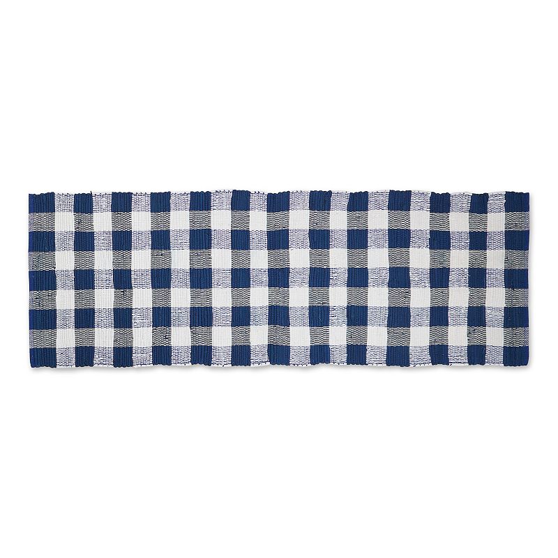 72 Blue and White Buffalo Check Rag Rectangular Rug