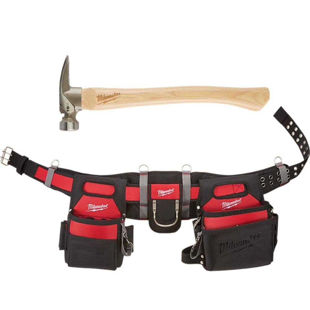 MW Adjustable Electricians Work Belt with 19 oz. Hickory Framing Hammer 48-22-8110-48-22-9419