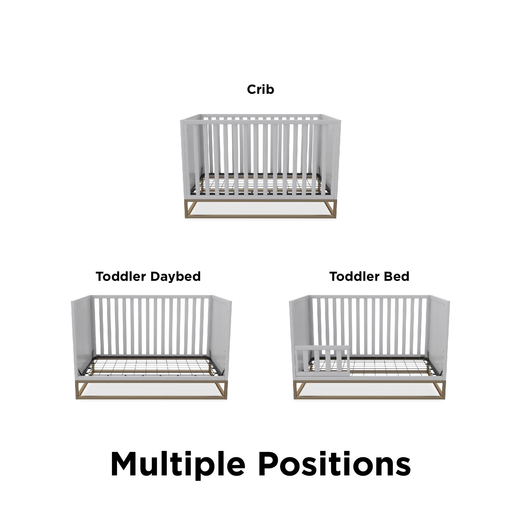 Little Seeds Haven 3 in 1 Convertible Wood Crib with Metal Base, Dove Gray with Gold Base