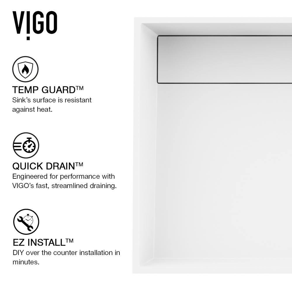 VIGO Montauk Modern White Matte Stone 23 in. L x 15 in. W x 5 in. H Rectangular Vessel Bathroom Sink VG04026