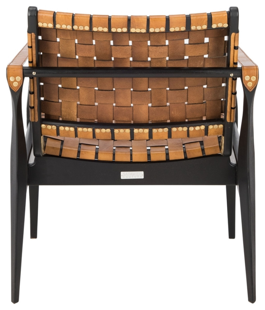 Conrad Leather Safari Chair Brown / Black   Midcentury   Armchairs And Accent Chairs   by Peachtree Fine Furniture  Houzz