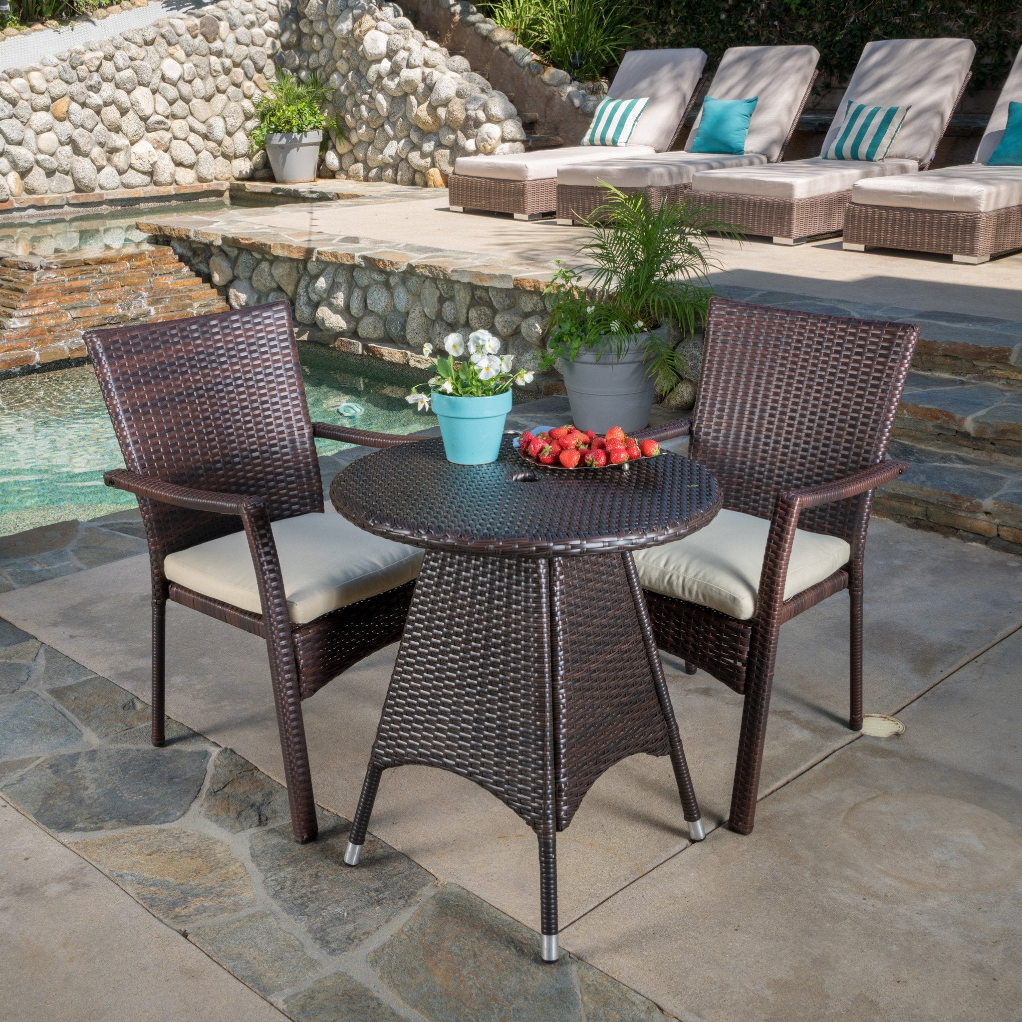 Foster Outdoor 3-piece Wicker Bistro Set with Cushions