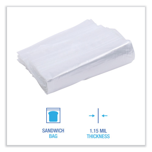 Boardwalk Reclosable Food Storage Bags， Sandwich， 1.15 mil， 6.5