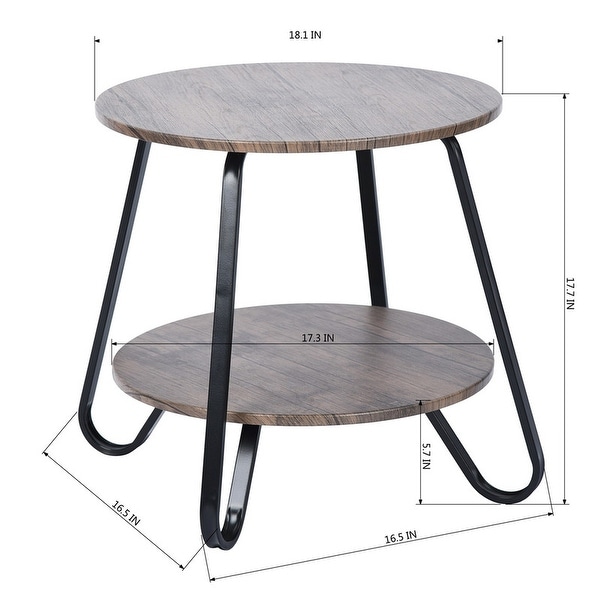 18-inch 2 Tiers Small Round Coffee Table End Table， Wood