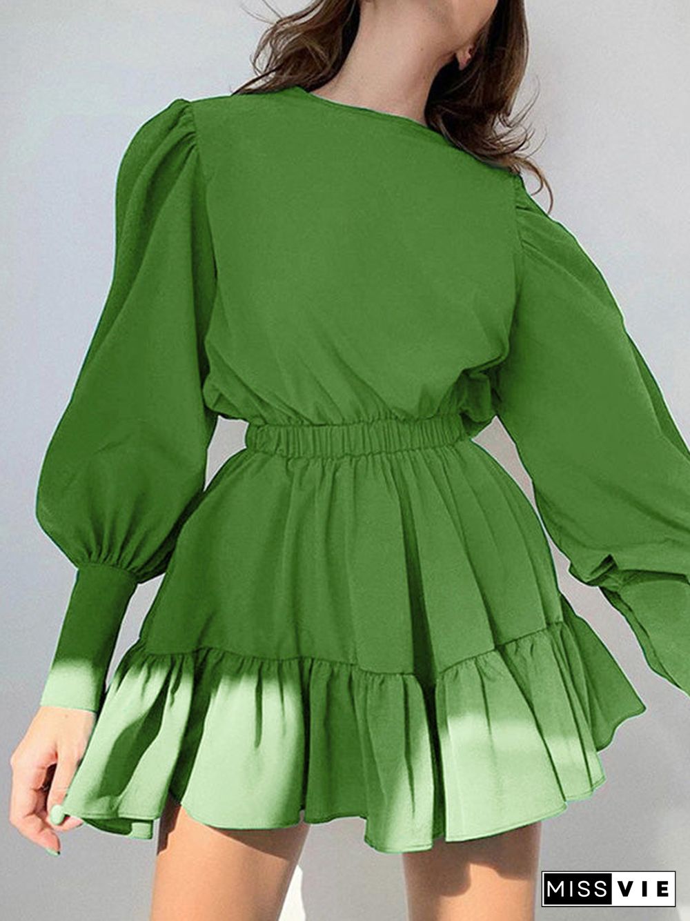 Women'S Dresses Solid High Waist Long Sleeve Mini Dress