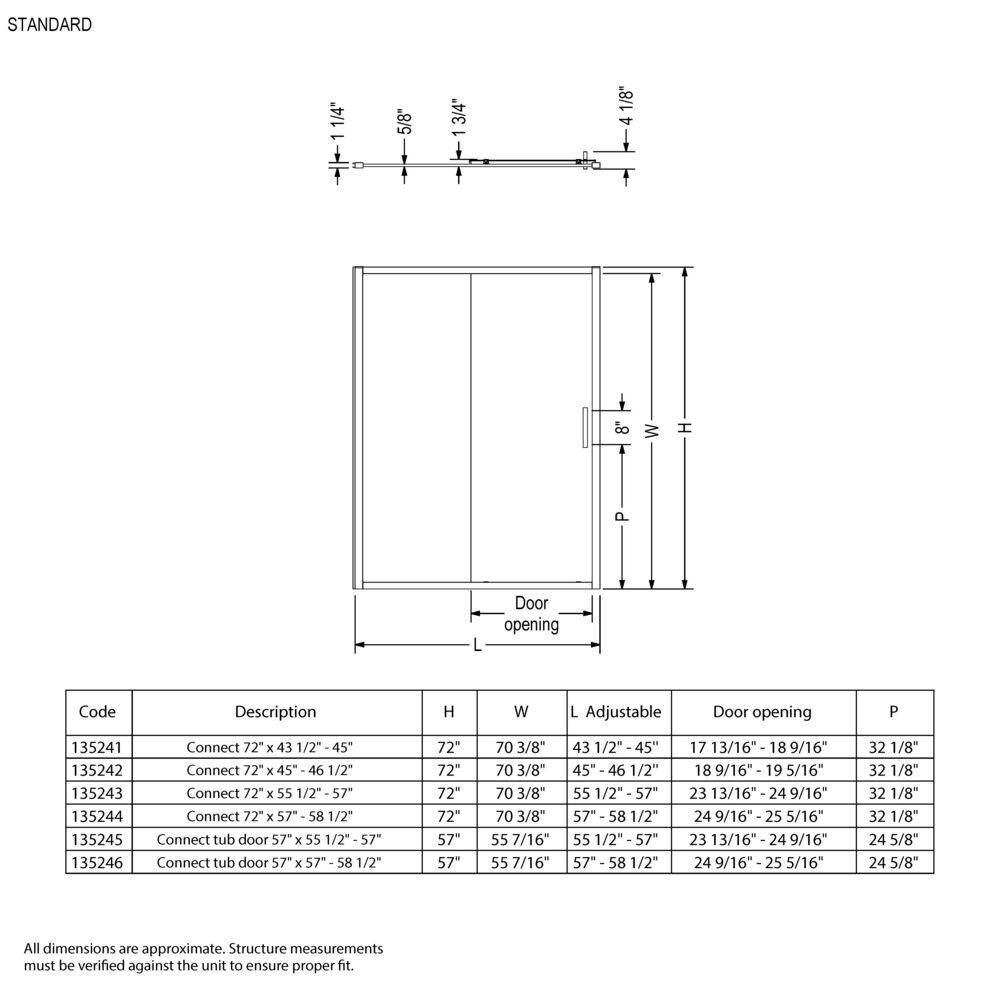 MAAX Connect 45 x 72 in. 6 mm Sliding Shower Door for Alcove Installation with Clear glass in Matte Black 135241-900-340-000