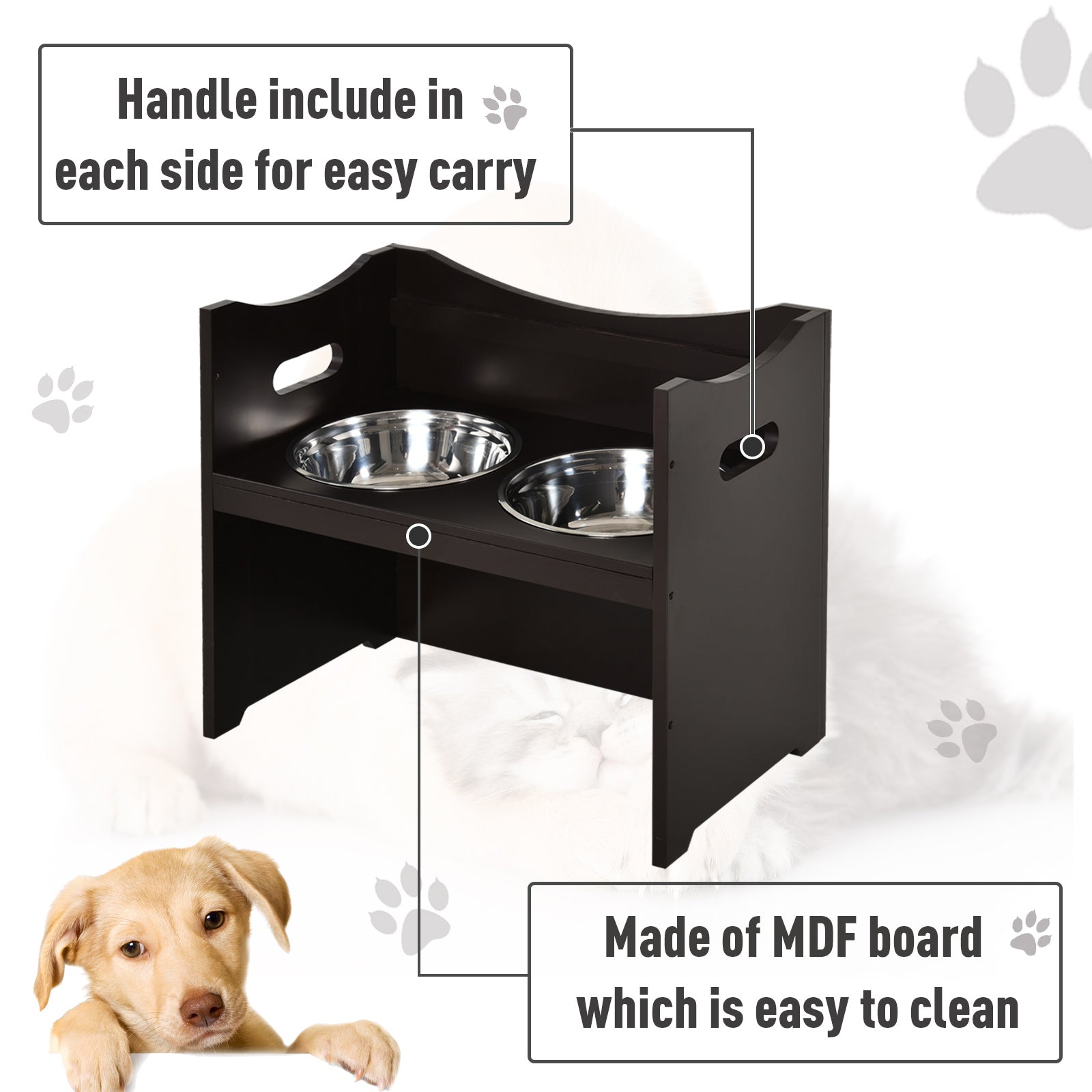 Pawhut Elevated Pet Food Feeder with 2 Stainless Steel Bowls, 3 Levels Adjustable Height Levels