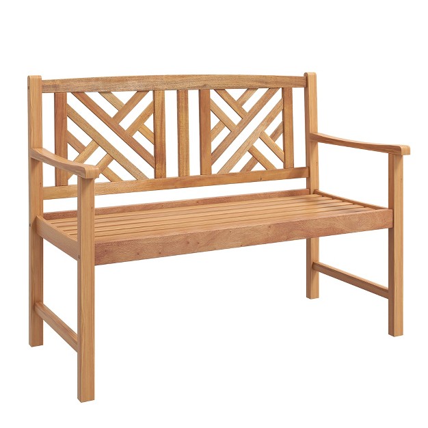 Costway Patio Acacia Wood 2 person Slatted Bench Outdoor Loveseat Chair Garden Natural