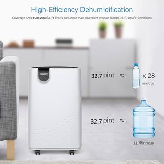 Yaufey 32.7 Pint Low Noise Home Dehumidifier For 2500 Sq. Ft. Rooms And Basements With Water Tank HDCX-PD161D