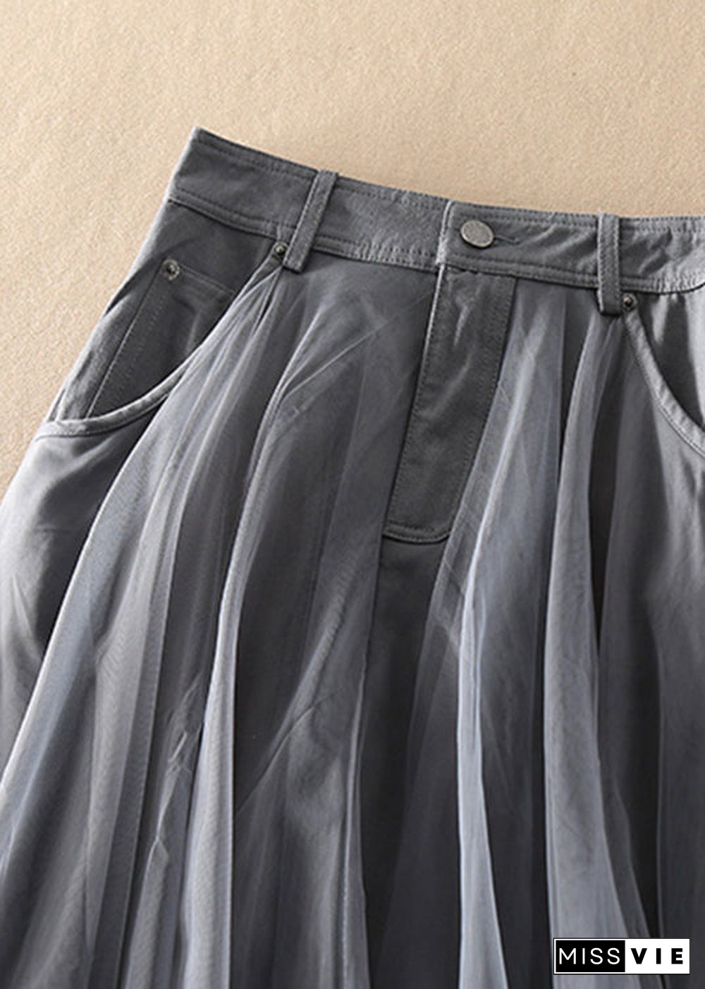 Natural Blue high waist Patchwork Tulle Skirts Spring