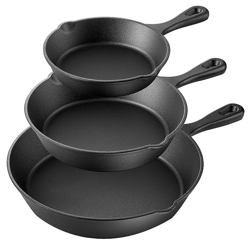 MegaChef Pro Pre-Seasoned 3 Piece Cast Iron Skillet Set