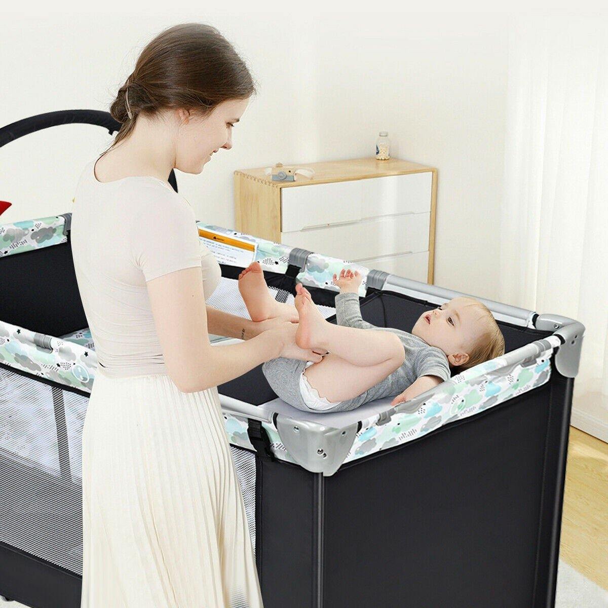 BABY JOY Portable Playard, 3 in 1 Convertible Pack and Play with Bassinet