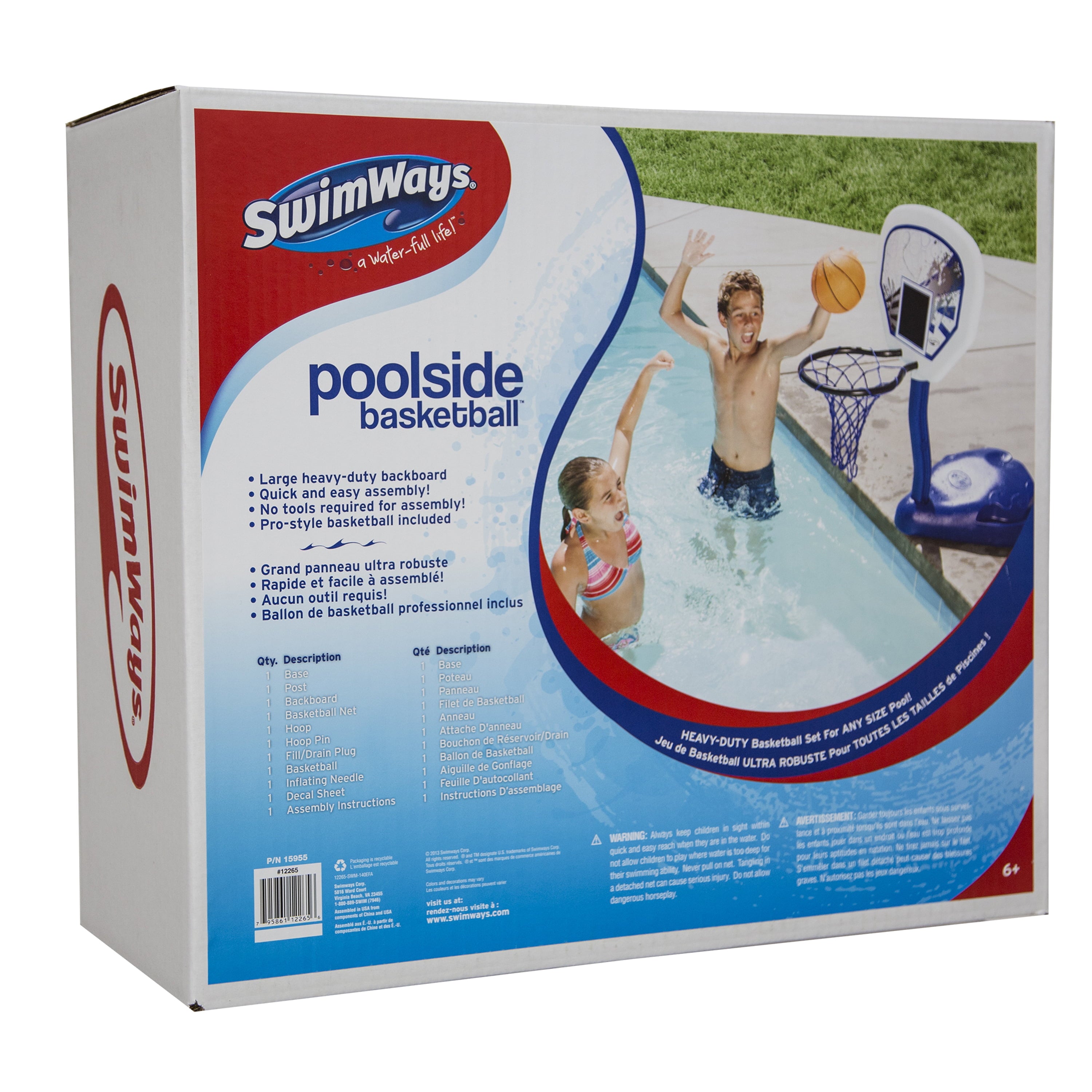 SwimWays Poolside Basketball Hoop Swimming Pool Water Game Set for Inground Pools w/ Pro-Style Ball