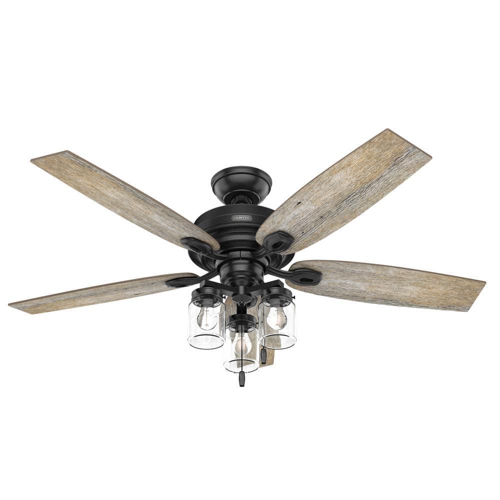 Hunter Crown Canyon II 52 in IndoorOutdoor Matte Black Ceiling Fan with Light Kit