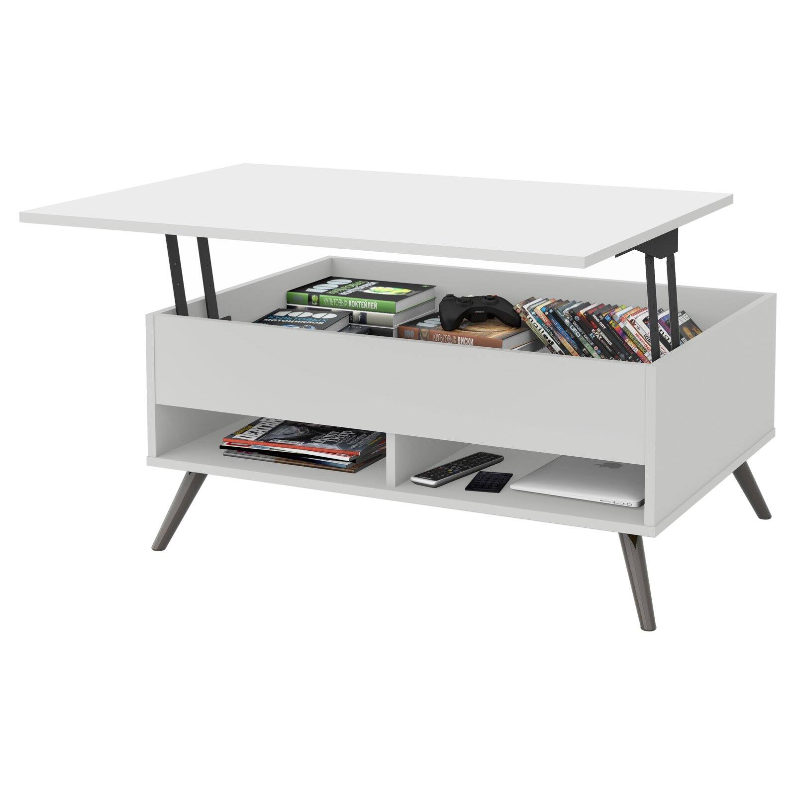 Bestar Krom 38 W 37 Lift-Top Coffee Table with Metal Legs in White