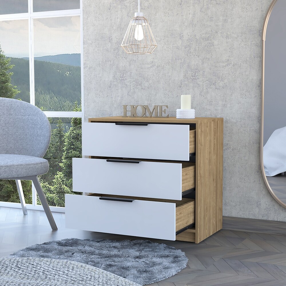 3 Drawer Dresser White and Light Oak