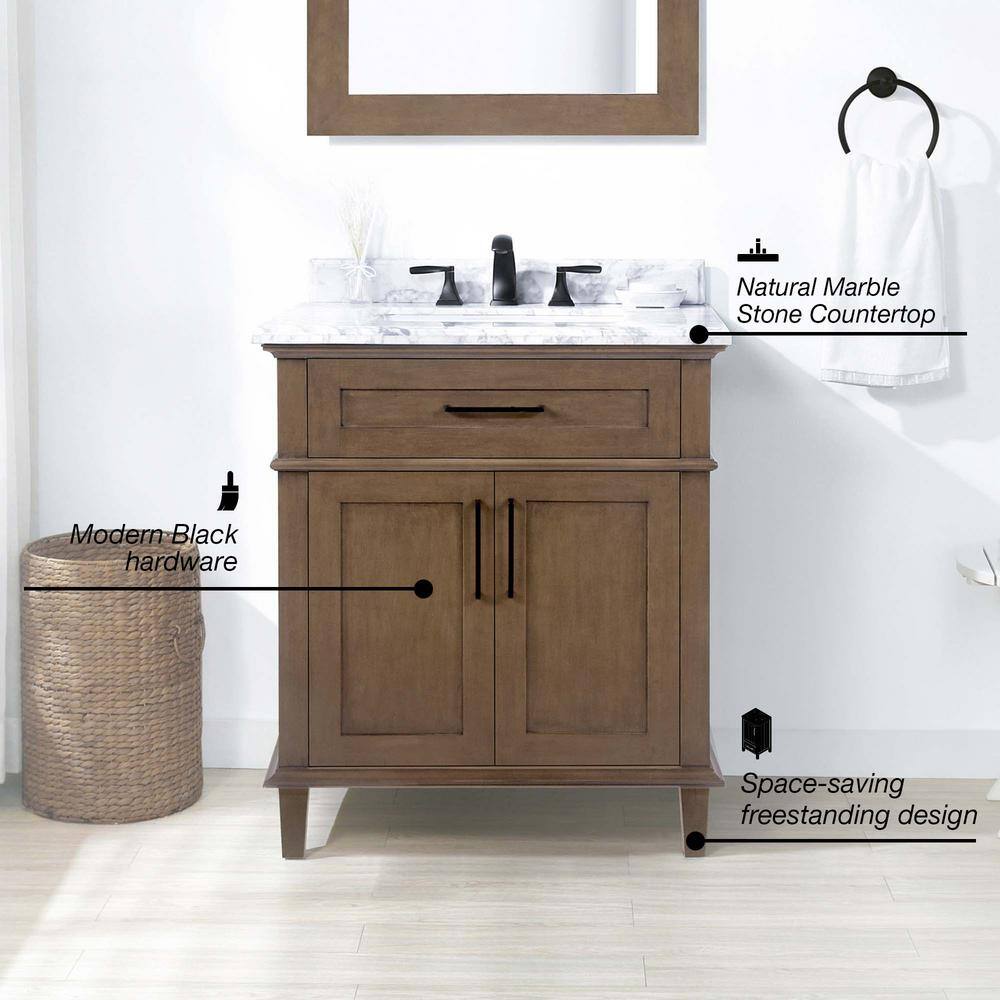 Home Decorators Collection Sonoma 30 in. W x 22 in. D x 34.3 in. H Bath Vanity in Almond Latte with White Carrara Marble Top Sonoma 30AL