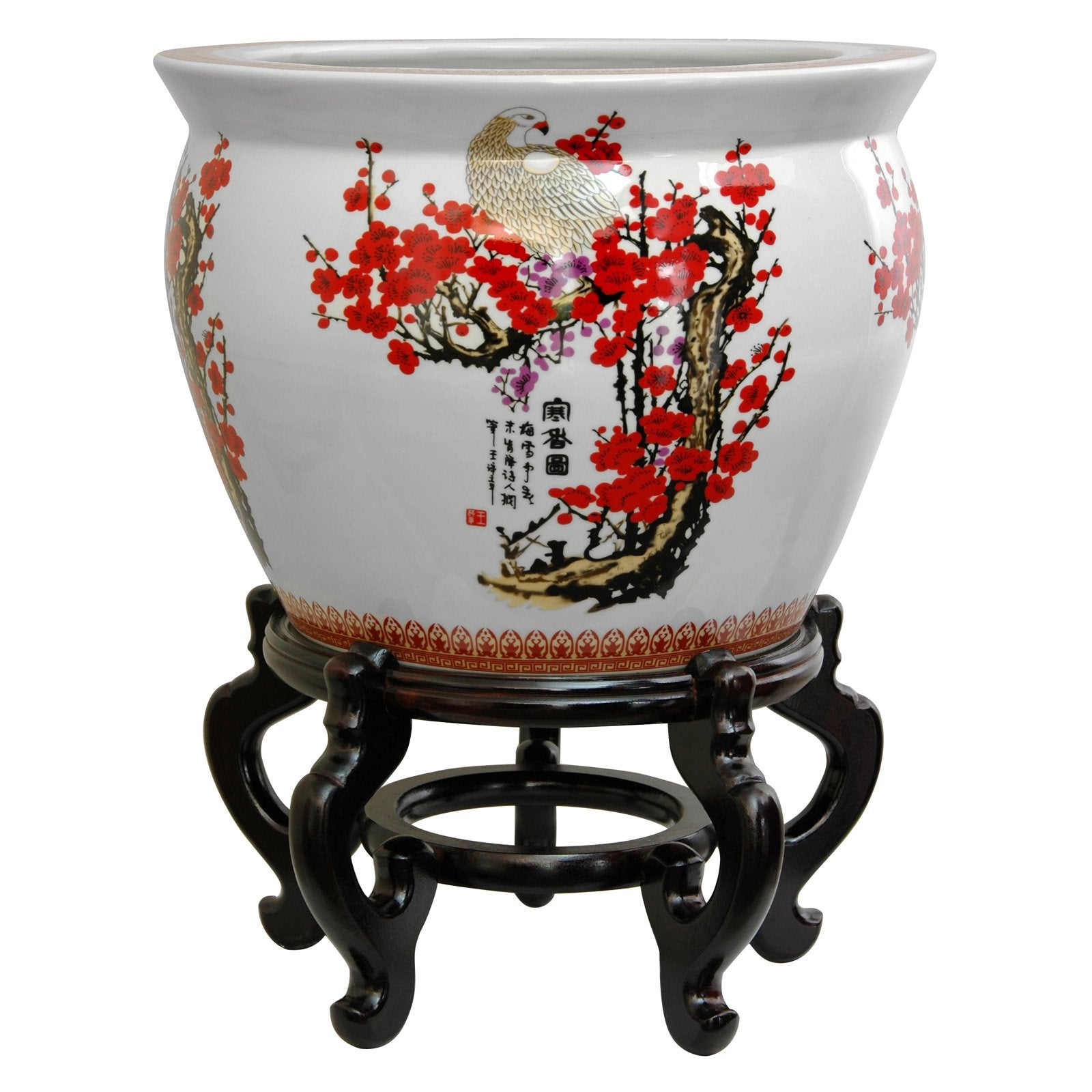 Oriental Furniture Cherry Blossom Porcelain Fishbowl Planter