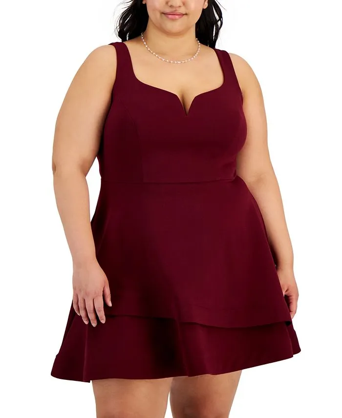 Trendy Plus Size Notched-Neck Tiered-Hem Dress