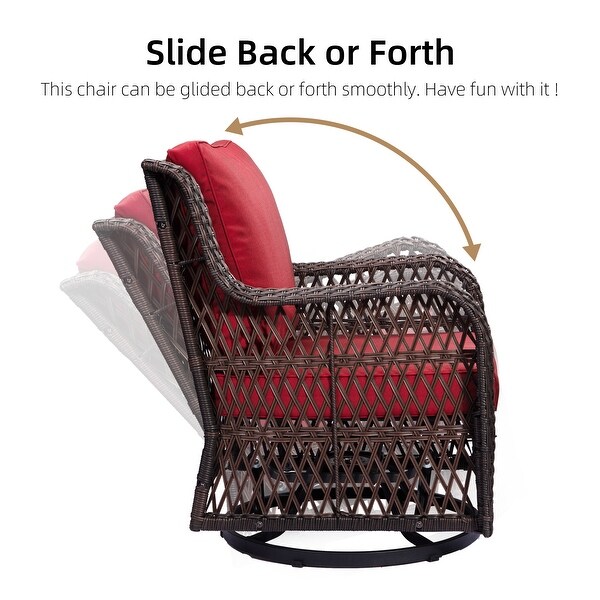 Outdoor Rotatable Wicker Glider Swivel Club Chairs with Cushions for Patio