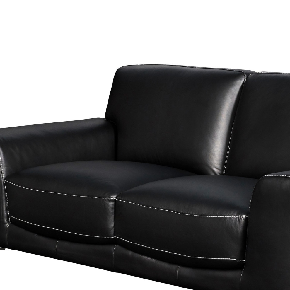 Leather Upholstered Loveseat With Track Arms And Metal Legs  Black   Contemporary   Loveseats   by VirVentures  Houzz