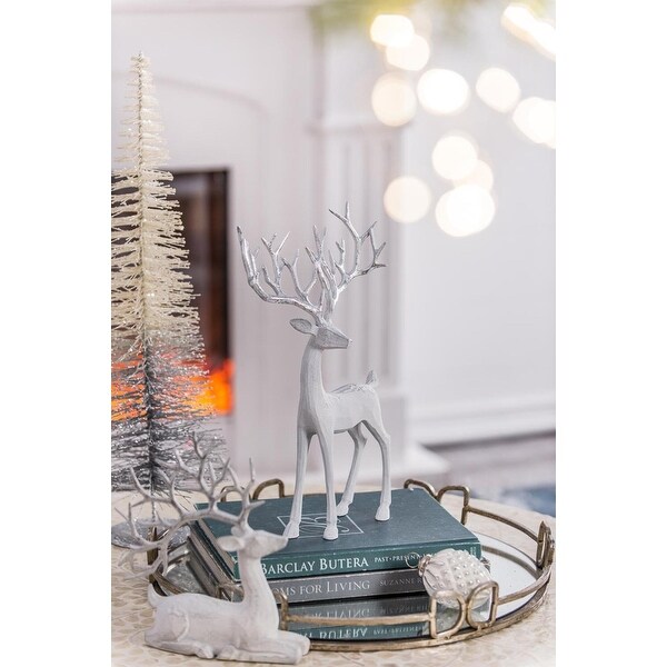 Seasonal Abode Carved Standing Deer with Silver Foil