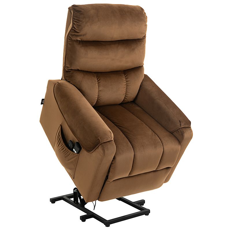 HOMCOM Electric Power Lift Recliner Velvet Touch Upholstered Vibration Massage Chair with Remote Controls and Side Storage Pocket Brown