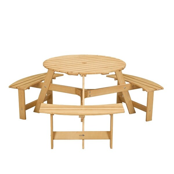 Outdoor round wooden picnic set with umbrella hole (6 persons/8 persons)