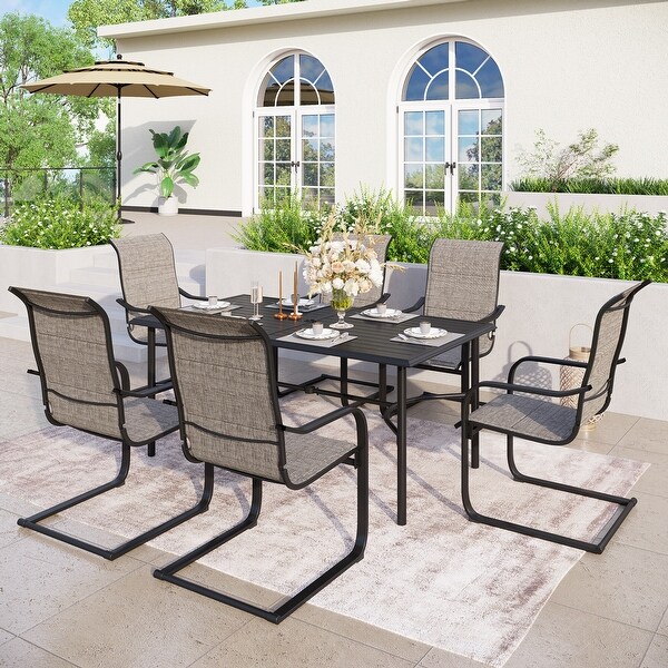 7Piece Patio Dining Set，6 Highback Textilene Cspring Chairs and 1Metal Table