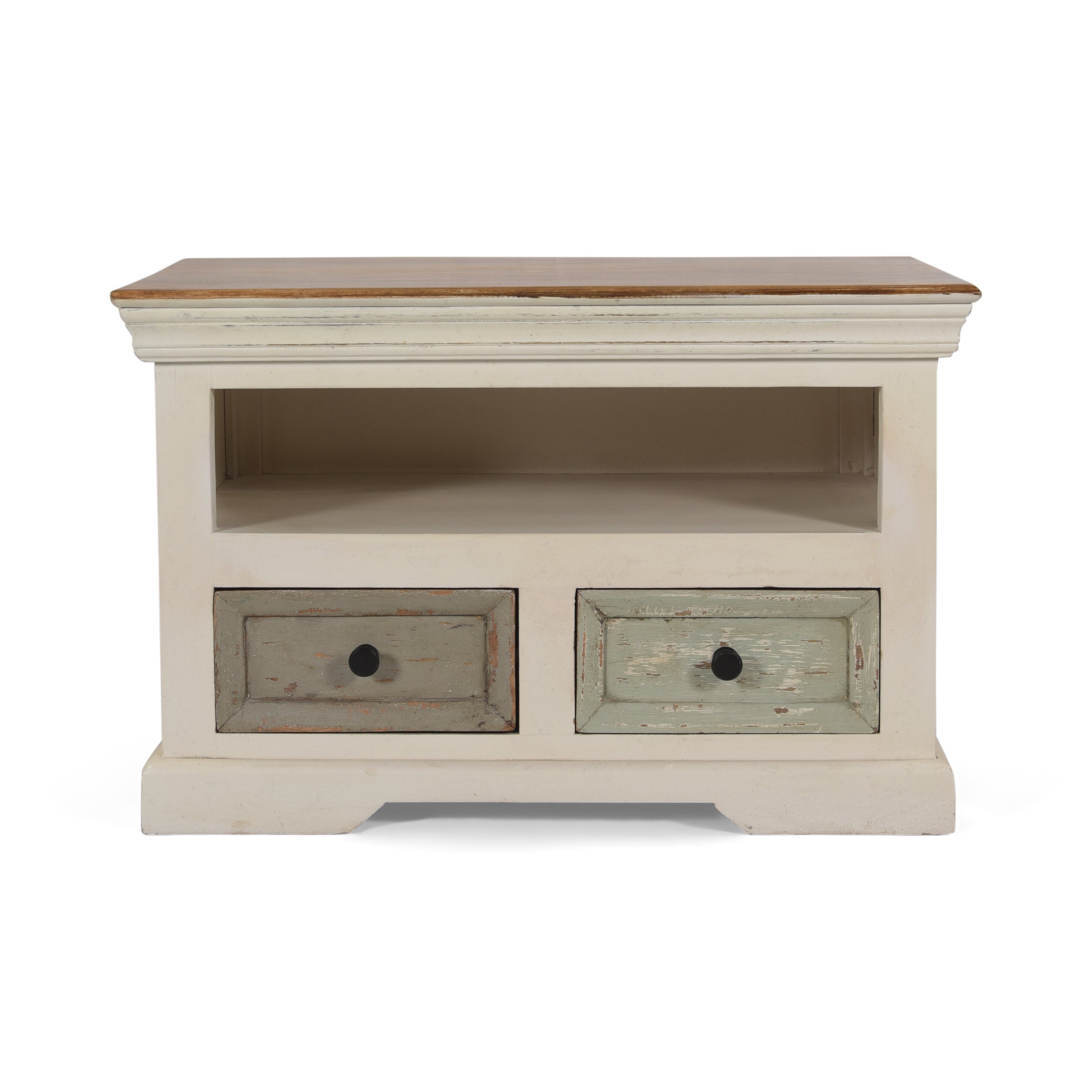 Drax Shabby Wooden 2 Drawer & Shelf TV Stand