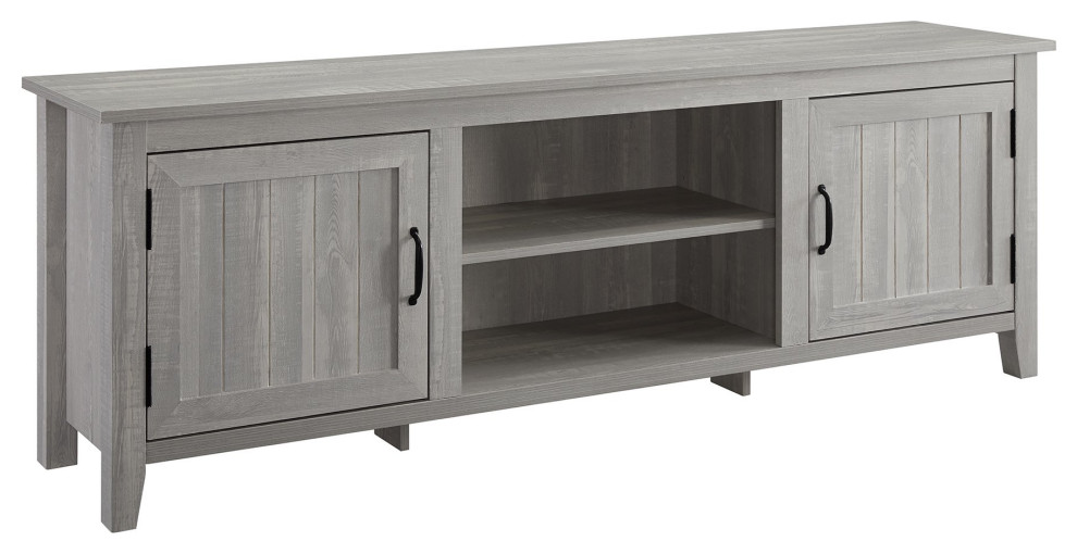 Farmhouse TV Stand  2 Grooved Cabinet Doors and Open Shelf   Farmhouse   Entertainment Centers And Tv Stands   by Decorn  Houzz