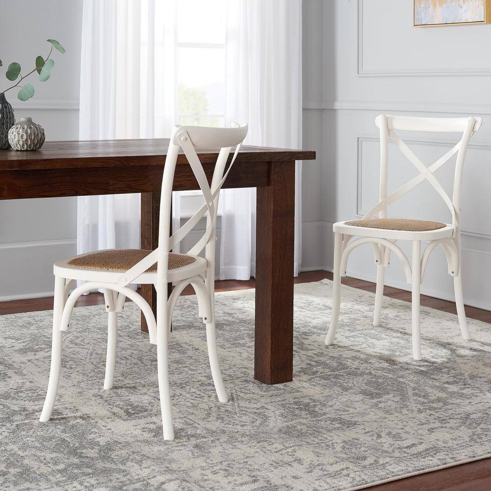 Home Decorators Collection Mavery Ivory Wood Dining Chair with Cross Back and Woven Seat (Set of 2) (19 in. W x 34.6 in. H) PJC118-297001