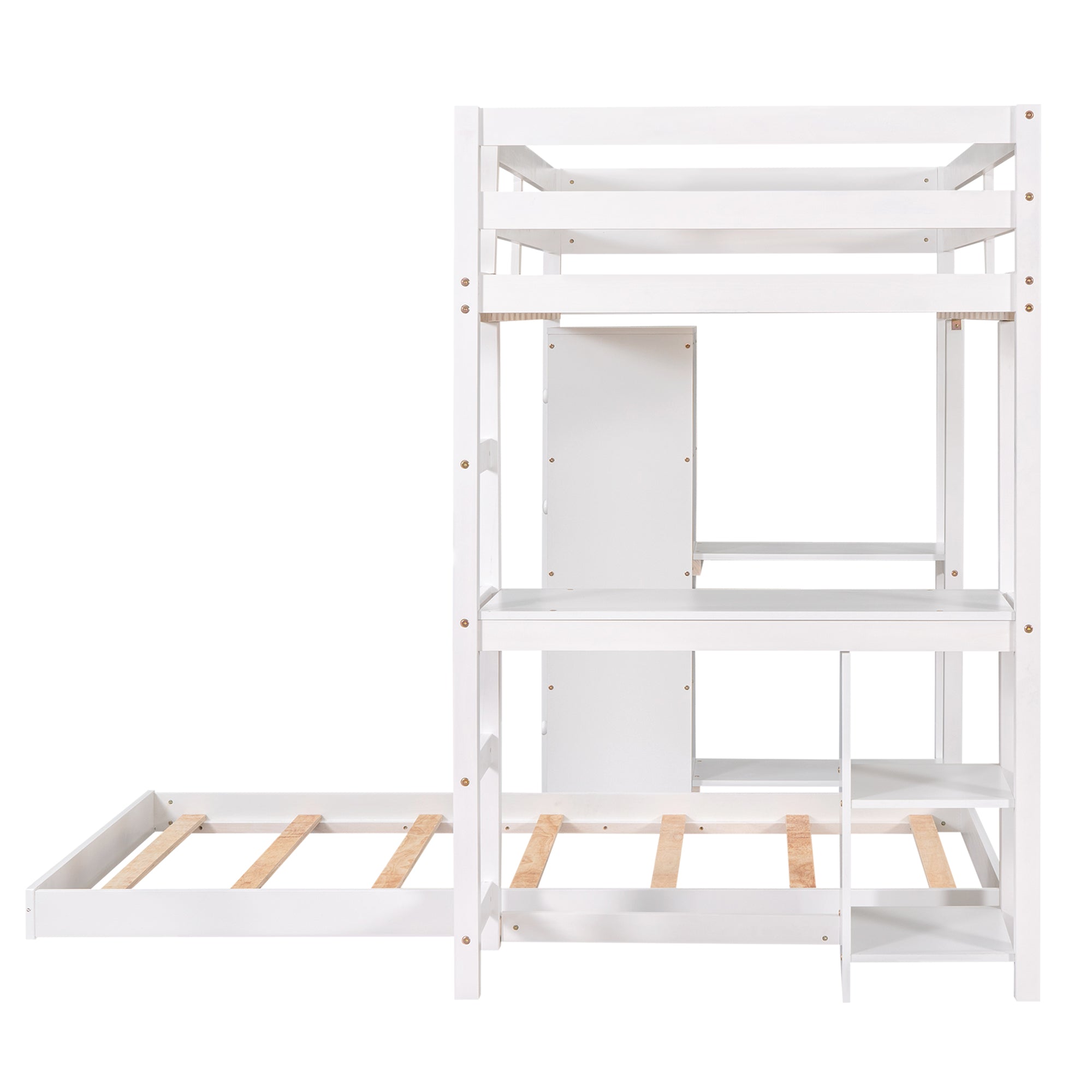 Euroco Twin over Twin Loft Bed with Drawers for Kids, White