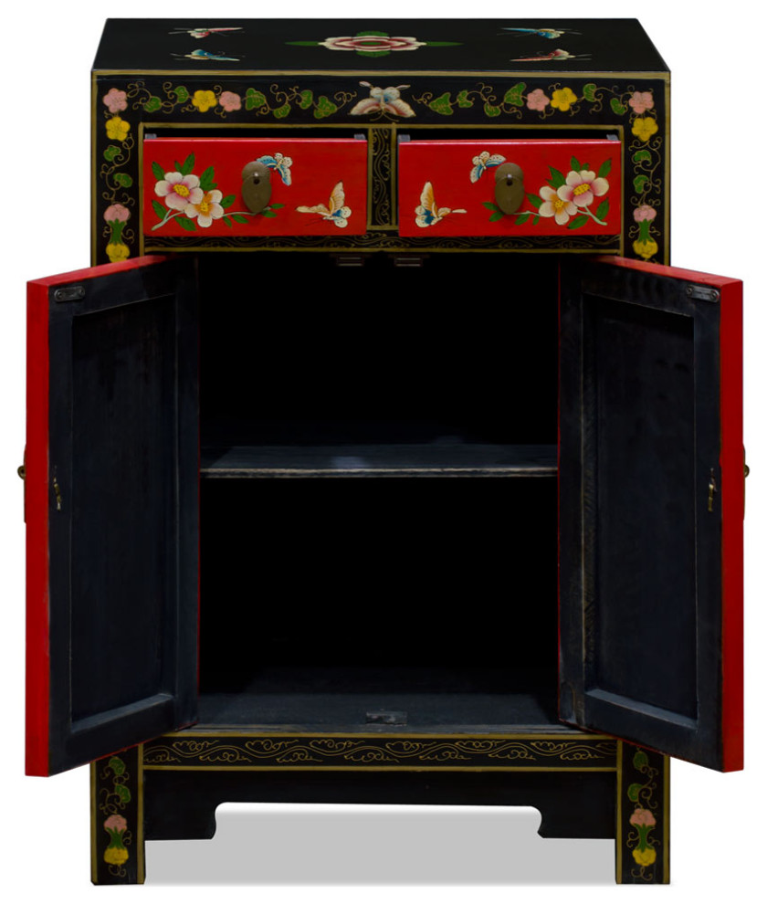 Red and Black Hand Painted Elmwood Butterfly Motif Oriental Cabinet   Asian   Accent Chests And Cabinets   by China Furniture and Arts  Houzz