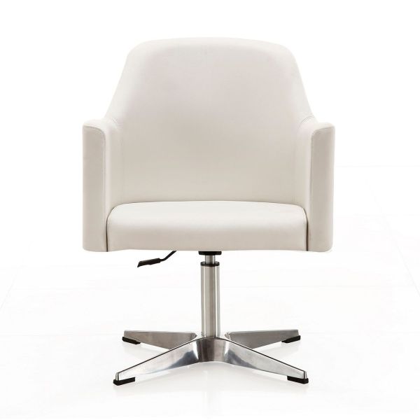 Pelo Adjustable Height Swivel Accent Chair in White and Polished Chrome