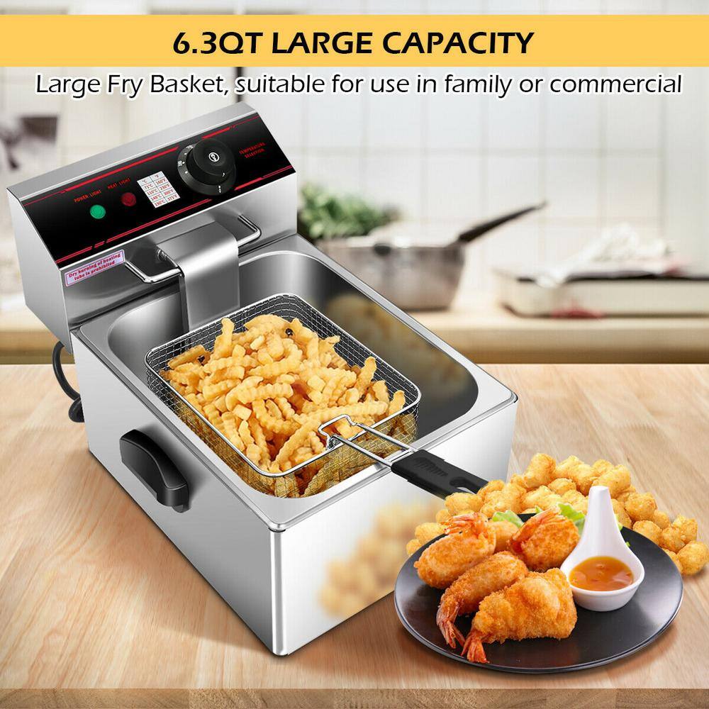 Costway 6.3 qt. Silver Deep Fryer with Multiple Safety GHM0102