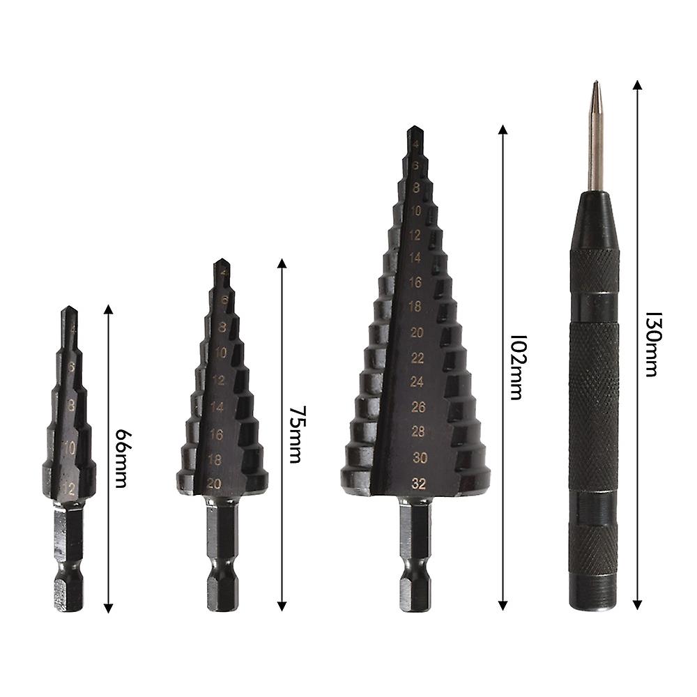 4pcs Hss Cobalt Stepped Drill Bit Set Practical Black Nitride Coated Metal Drilling Bits Kit For Thin Iron/steel/pvc/wood Panel No.249954