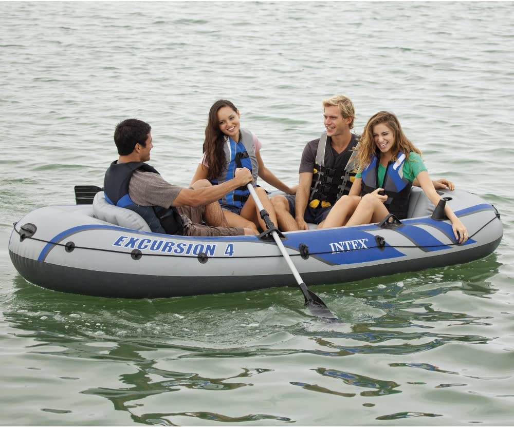 Intex Excursion 4-Person Inflatable Boat Set with Aluminum Oars and High Output Air Pump💝 Last Day For Clearance