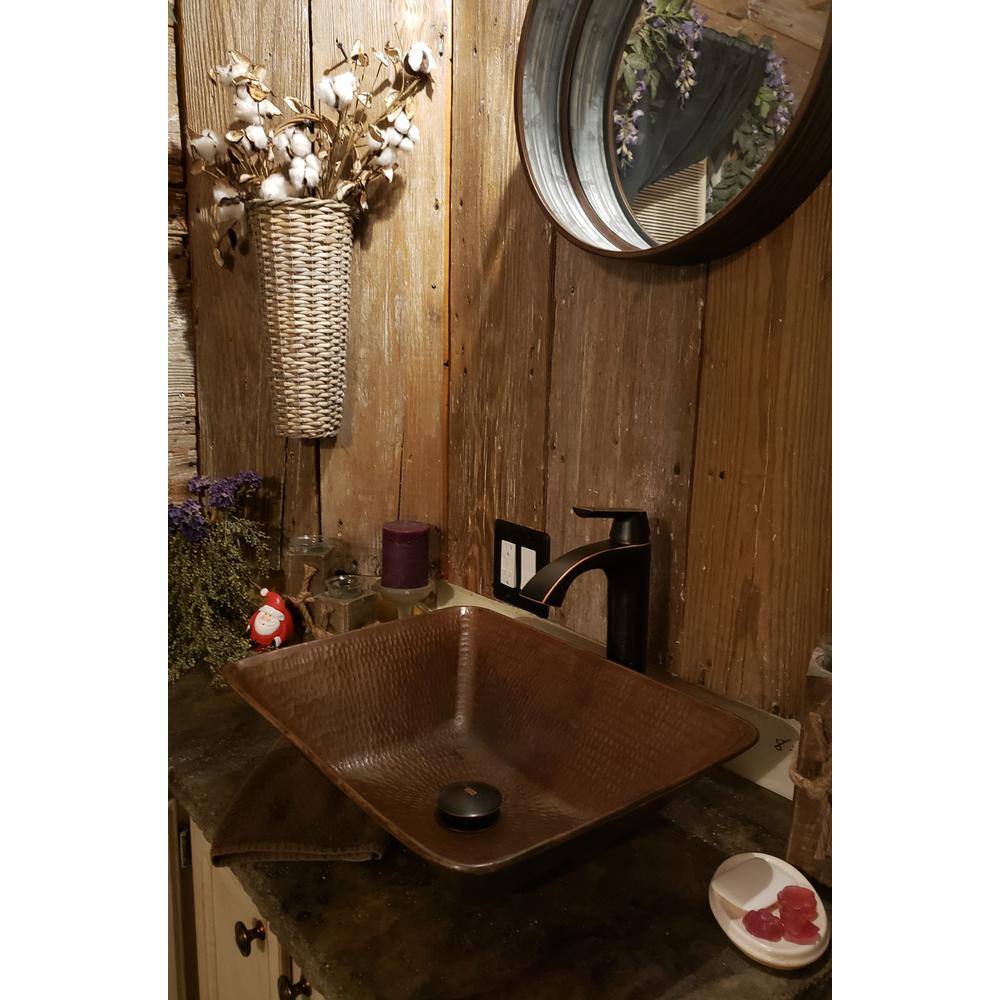 Premier Copper Products Rectangle 17 in. Wired Rim Hammered Copper Vessel Sink in Oil Rubbed Bronze VREC17WDB