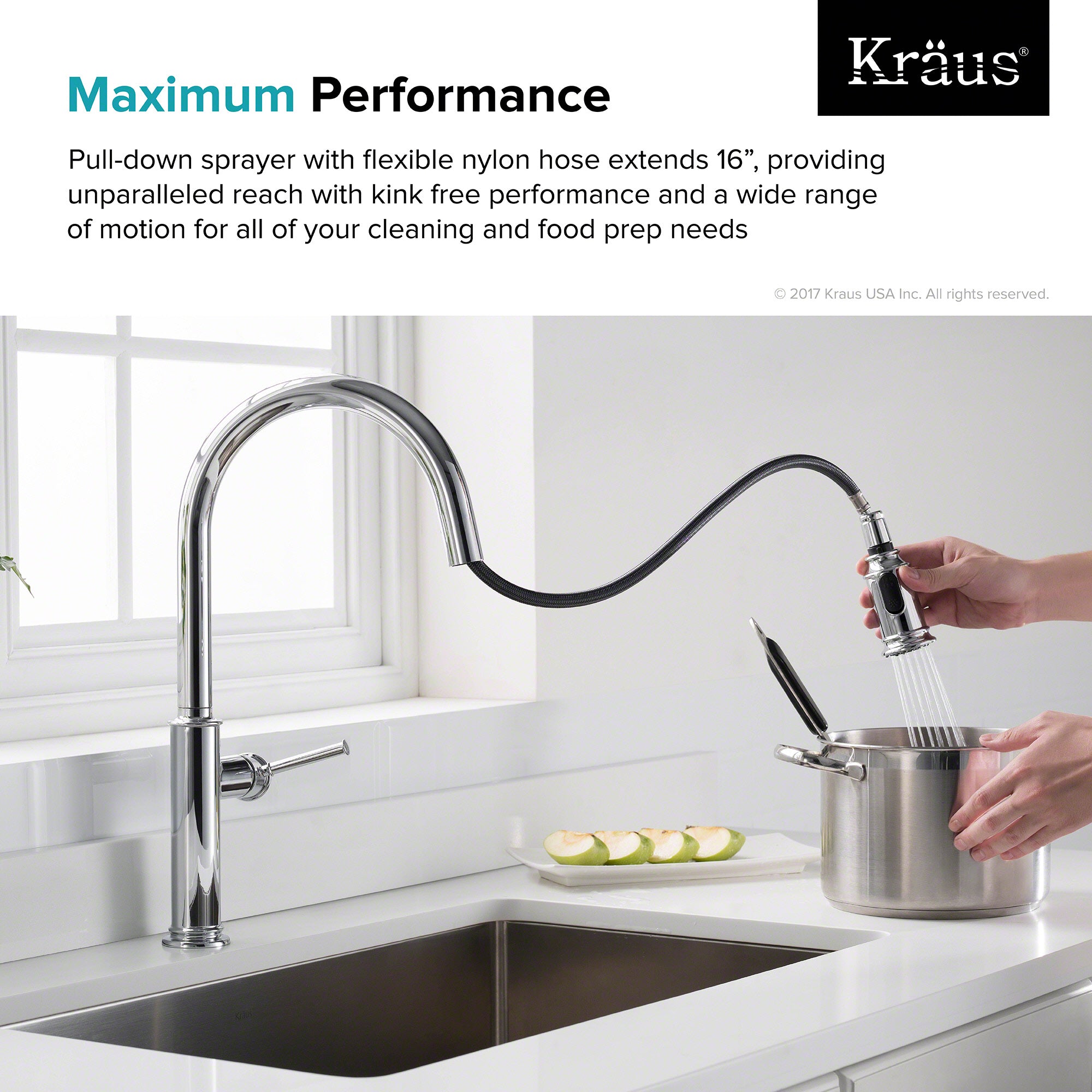 KRAUS Sellette™ Single Handle Pull Down Kitchen Faucet with Dual Function Sprayhead in Chrome Finish