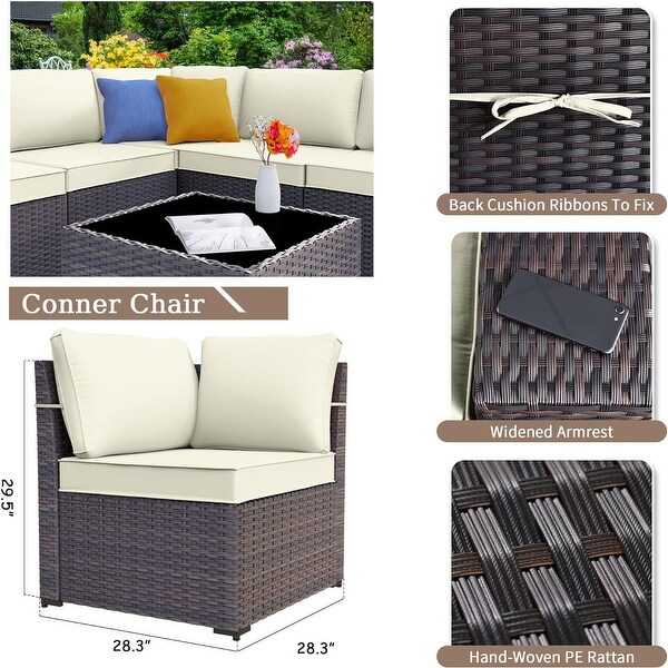 Kullavik 7 Pieces Rattan Outdoor Patio Furniture Sofa Set with Firepit