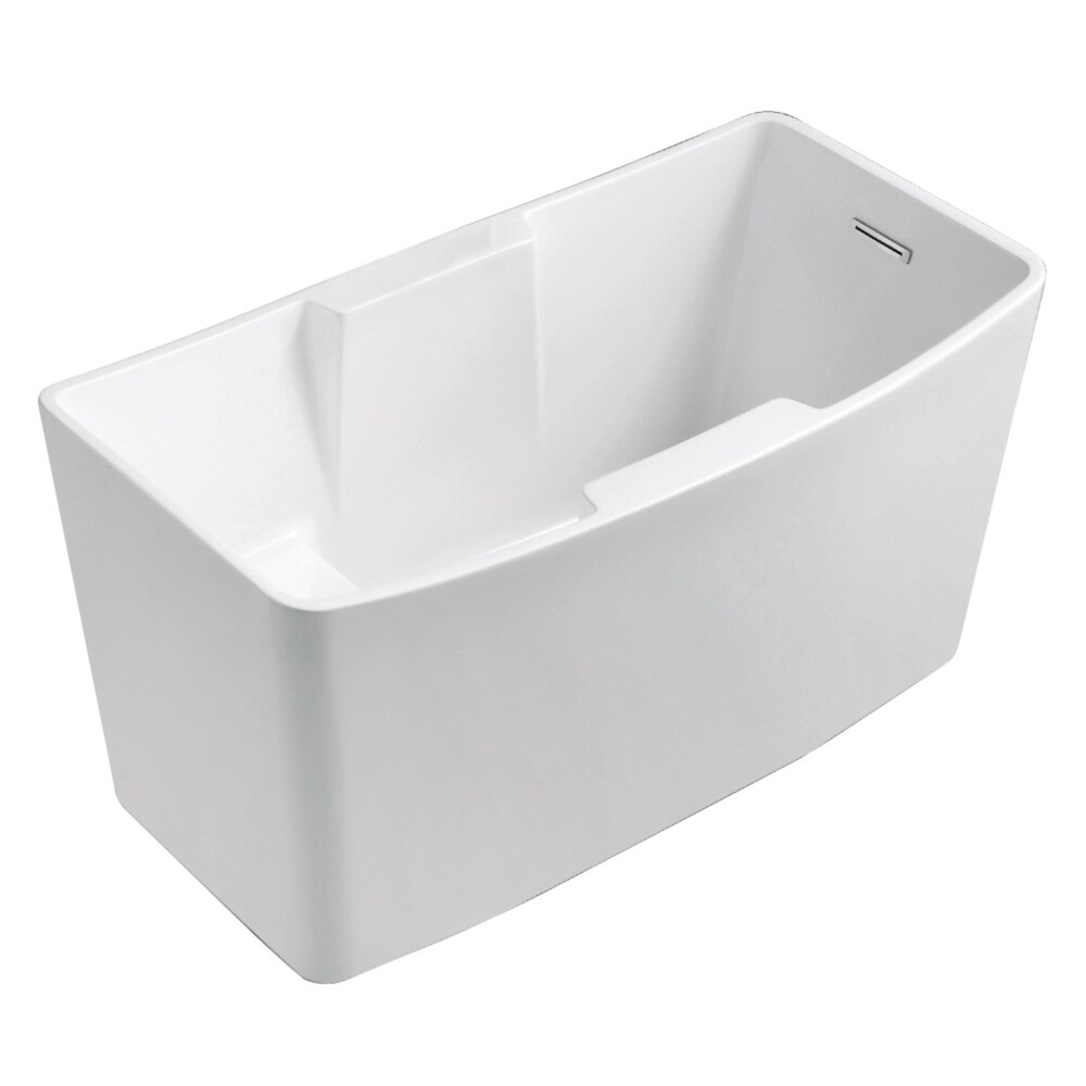 Aqua Eden 51 Inch Acrylic Rectangular Freestanding Tub with Drain and Integrated Seat in Glossy White