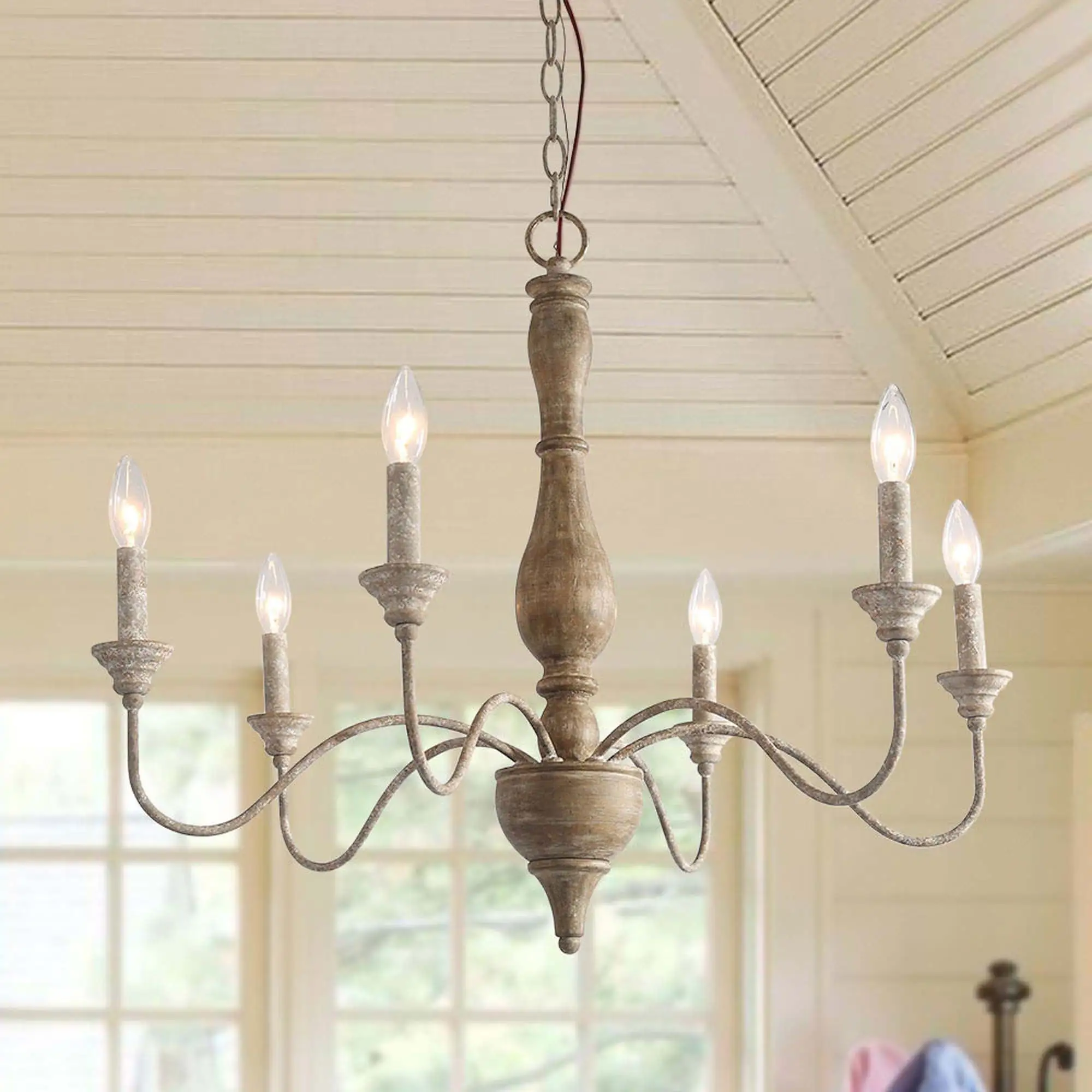 Farmhouse 6-light Nature Distressed Wood French Country Chandelier - D29.5
