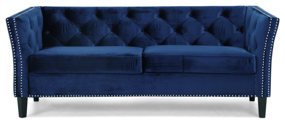 Madera Contemporary Tufted Velvet 3 Seater Sofa   Transitional   Sofas   by GDFStudio  Houzz