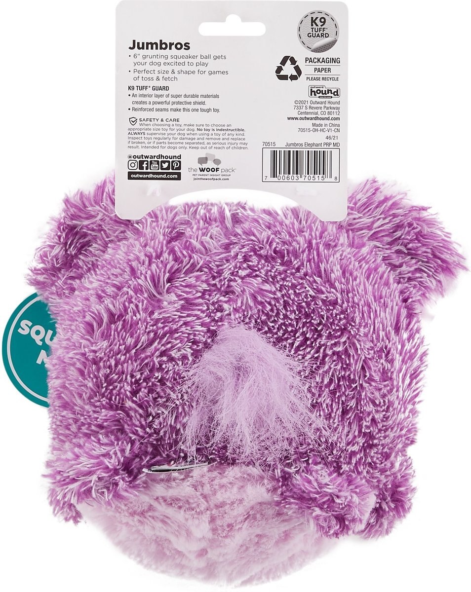 Outward Hound Jumbros Elephant Grunting Ball Dog Toy， Purple， Medium