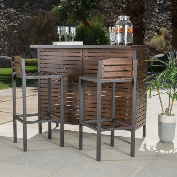 Milos Acacia Wood 3piece Outdoor Bistro Bar Set by Christopher Knight Home