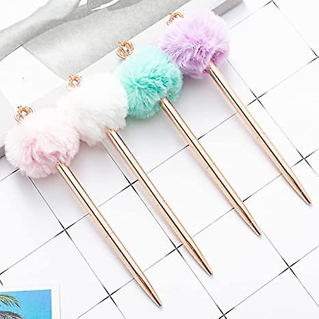 Crystal Shiny Metal Crown Hair Ball Ballpoint Pen Interesting Ballpoint Pen School Stationery School Office Supplies (color : A)