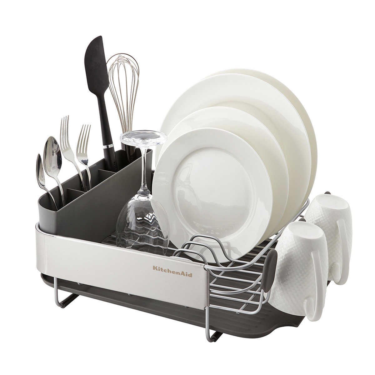 KitchenAid Stainless Steel Compact Dish-Drying Rack， With Removable Flatware Caddy