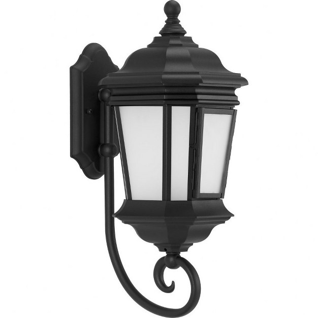 Progress Lighting Crawford 1 light Outdoor Wall Lantern In Black With Etched White Glass Shade